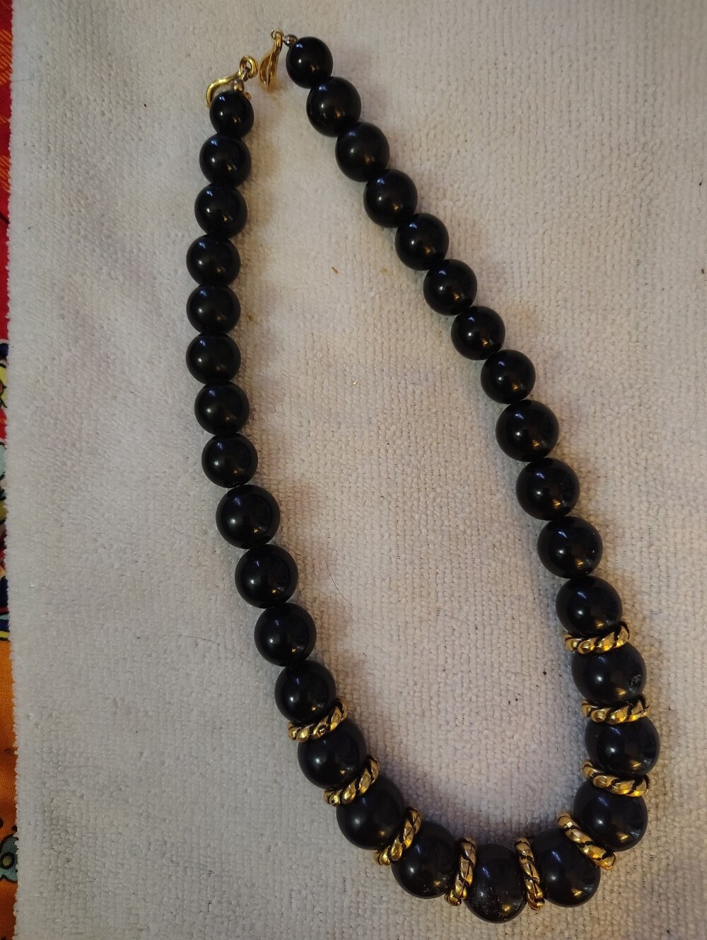 Source Unknown Black and Gold Beaded Statement Necklace
